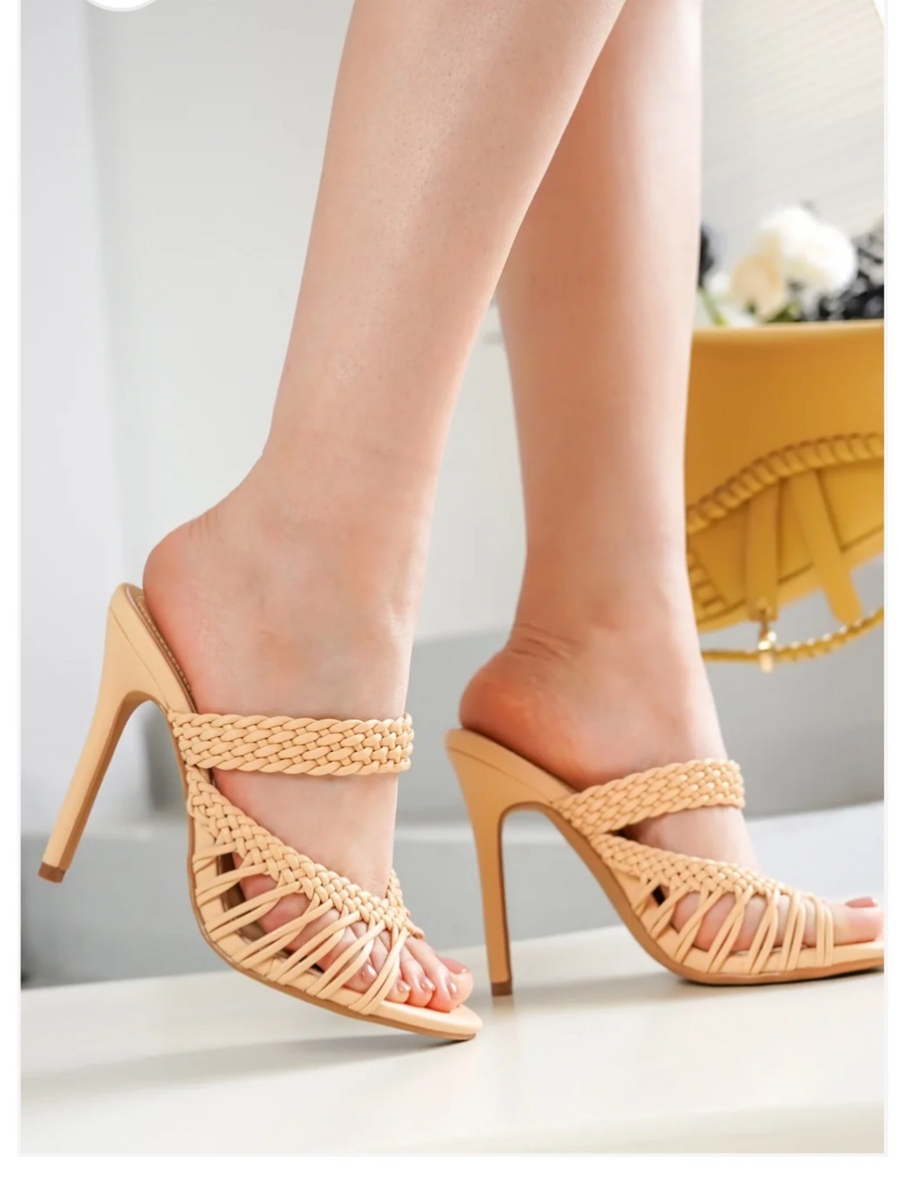 Cape Robbin Braided Strap High Heel Mule in Nude